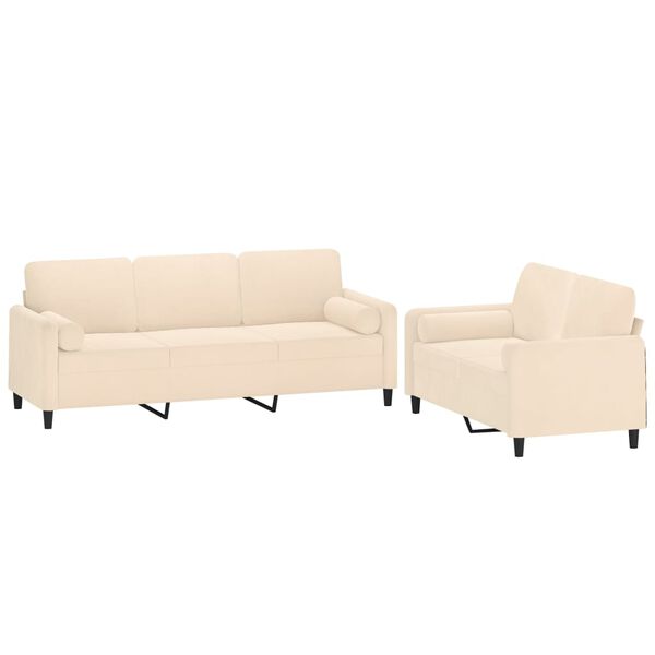 vidaXL 2-delige Loungeset met sierkussens & kussens fluweel cr&egrave;mekleur