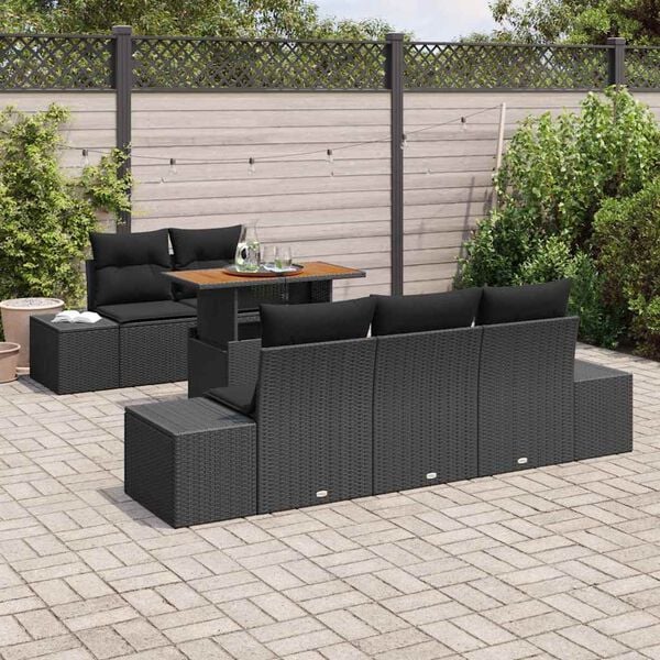 vidaXL Tuin Sofa Set met opslag 6 pcs Zwart Poly riet