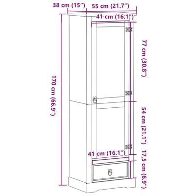 vidaXL Kledingkast Corona 55x38x170 cm massief grenenhout