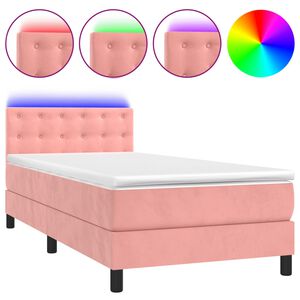 vidaXL Boxspring met matras en LED fluweel roze 90x200 cm