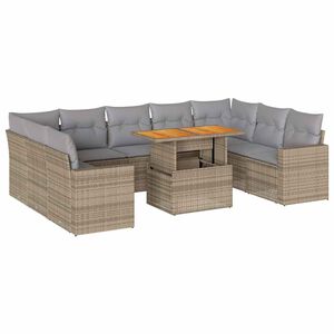 vidaXL 10-delige Loungeset met kussens poly rattan beige