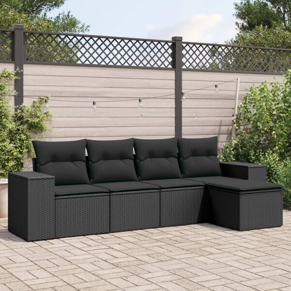 vidaXL 5-delige Loungeset met kussens poly rattan zwart