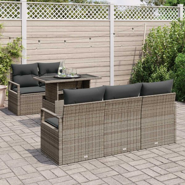vidaXL Tuin Sofa Set met kussen met opslag 6 pcs Grijs Poly riet