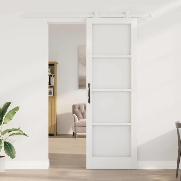 vidaXL Schuifdeur ORKDAL Wit 78 x 232 cm Massief grenenhout en glas