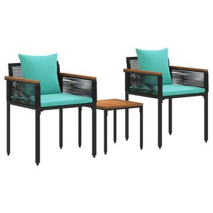 vidaXL Buitenmeubelset met kussen Zwart en Turquoise poly rattan