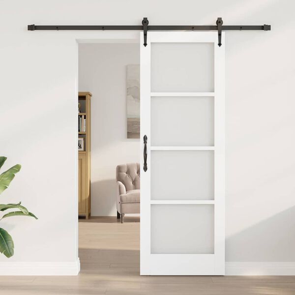 vidaXL Schuifdeur ORKDAL Wit 73,5 x 211 cm Massief grenenhout en glas