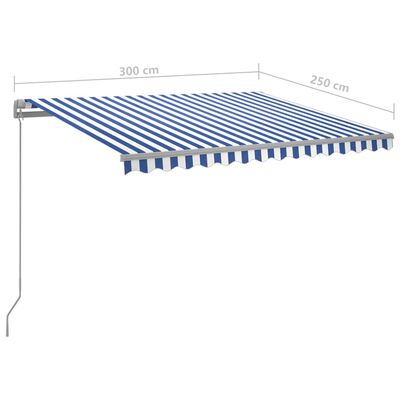 vidaXL Luifel automatisch uittrekbaar met palen 3x2,5 m blauw en wit