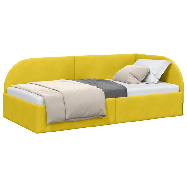 vidaXL Hoekbedframe Geel 90 cm x 190 cm Polyester en multiplex