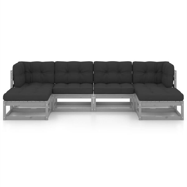 vidaXL 6-delige Loungeset met kussens massief grenenhout grijs