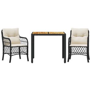 vidaXL 3-delige Bistroset met kussens poly rattan zwart