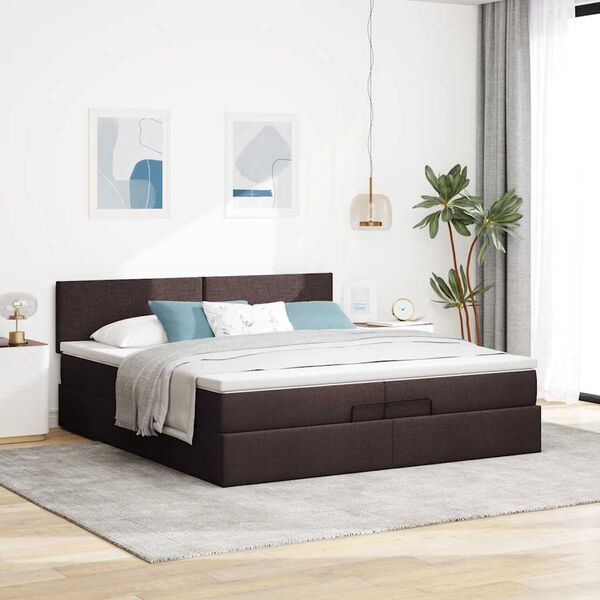 vidaXL Ottoman bed met matrassen en LED's 200x200cm stof donkerbruin