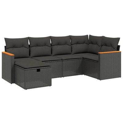 vidaXL 6-delige Loungeset met kussens poly rattan zwart