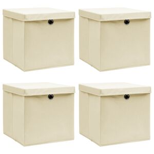 vidaXL Opbergboxen met deksel 4 st 32x32x32 cm stof cr&egrave;mekleurig