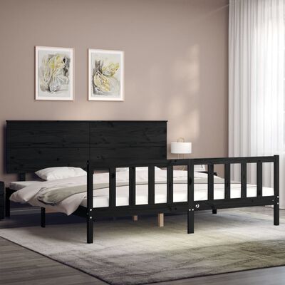 vidaXL Bedframe met hoofdbord massief hout zwart 200x200 cm