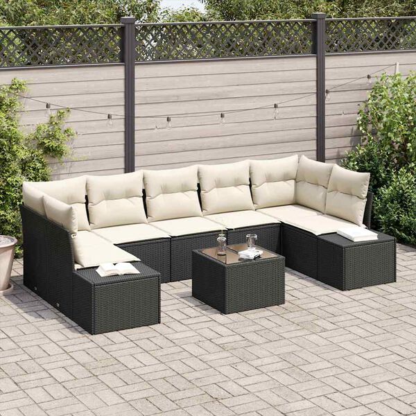 vidaXL Tuin Sofa Set met kussen 8 pcs Zwart en Cr&egrave;me poly rattan