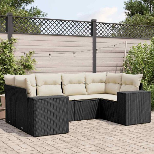 vidaXL 6-delige Loungeset met kussens poly rattan zwart
