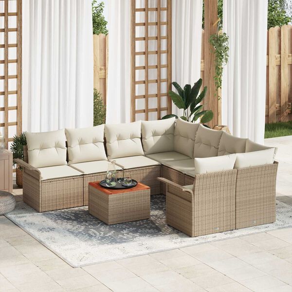 vidaXL Tuin Sofa Set met kussen met opslag 9 pcs Beige en Cr&egrave;me