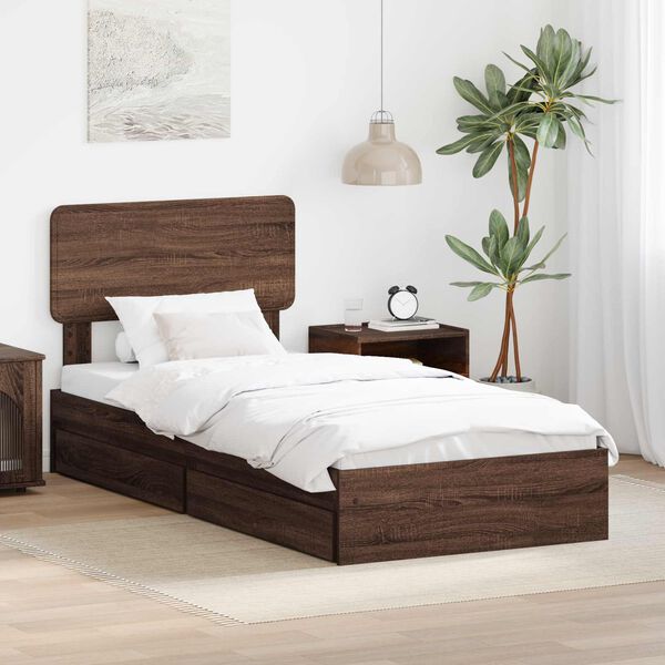 vidaXL Opslag bed met hoofdeinde Bruin Eiken 100 x 200 cm Bewerkt hout