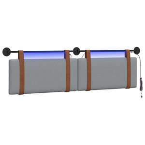 vidaXL Hangend hoofdbord Met LED-verlichting Lichtgrijs Antiek PU