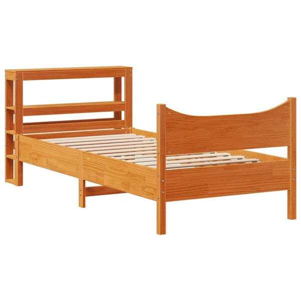 vidaXL Bedframe met hoofdbord massief grenenhout wasbruin 75x190 cm