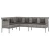 vidaXL Tuinbank L-vormig met kussens poly rattan grijs