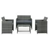 vidaXL 4-delige Loungeset met kussens poly rattan grijs