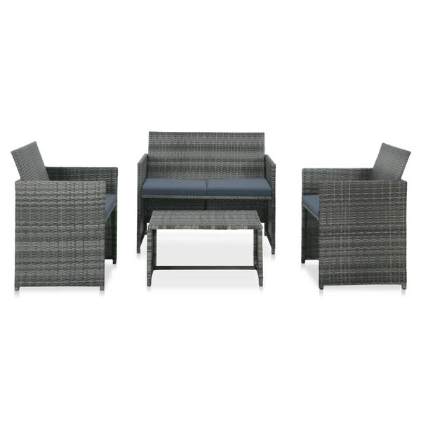 vidaXL 4-delige Loungeset met kussens poly rattan grijs