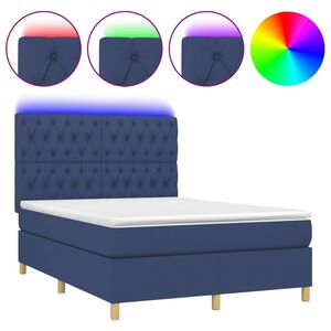 vidaXL Boxspring met matras en LED stof blauw 140x190 cm