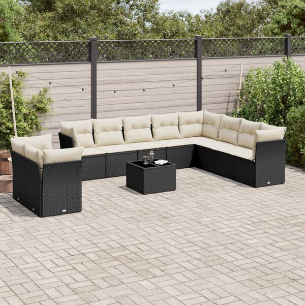 vidaXL 11-delige Loungeset met kussens poly rattan zwart