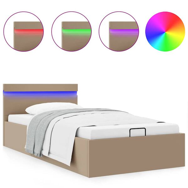vidaXL Bedframe met opslag en LED kunstleer cappuccino 100x200 cm