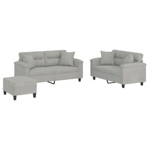 vidaXL 3-delige Loungeset met kussens microvezelstof lichtgrijs