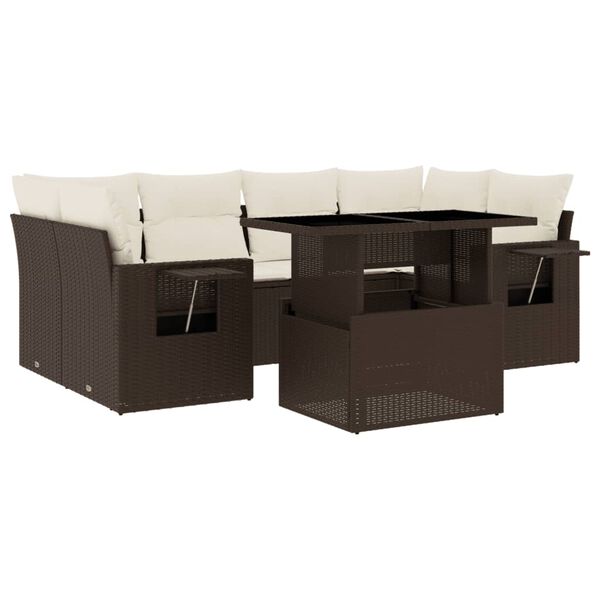 vidaXL 7-delige Loungeset met kussens poly rattan bruin