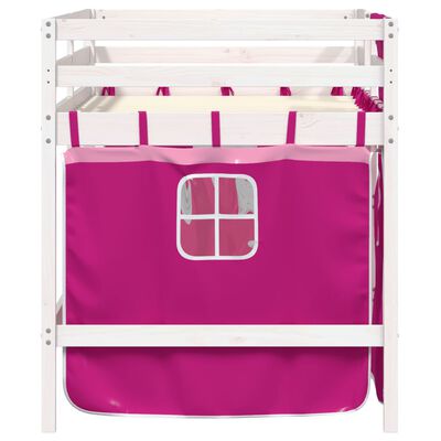 vidaXL Kinderhoogslaper met gordijnen 80x200 cm grenenhout roze