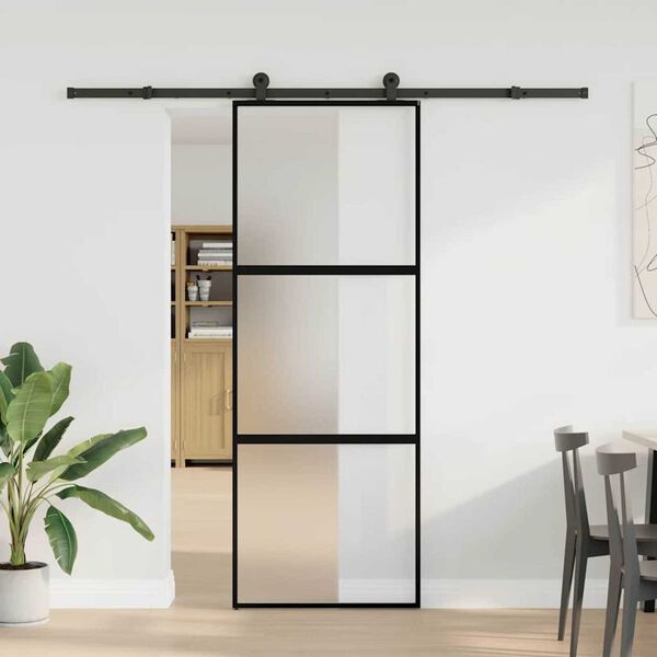vidaXL Schuifdeur met beslag 76x205 cm gehard glas en aluminium