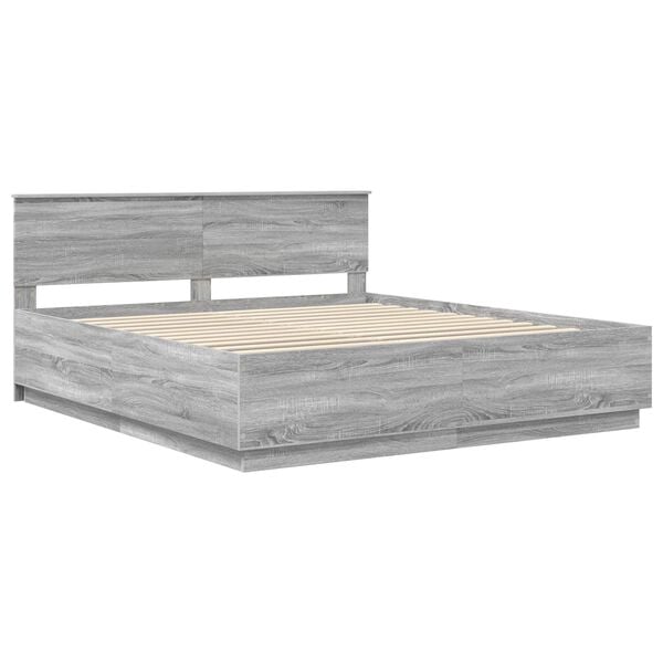 vidaXL Bedframe met hoofdeinde Grijs Sonoma 200 x 200 cm Bewerkt hout