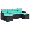 vidaXL 6-delige Loungeset met kussens poly rattan zwart