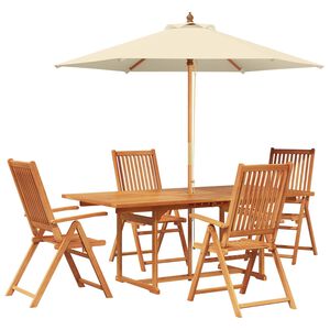 vidaXL Buiten Eetset met Parasol 6 st 4-zits Cr&egrave;me Wit en Natuurlijk