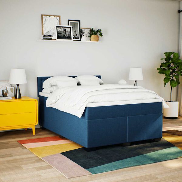 vidaXL Boxspring met matras stof blauw 140x190 cm