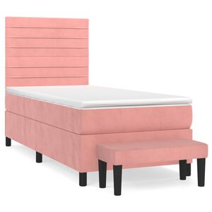 vidaXL Boxspring met matras fluweel roze 90x200 cm