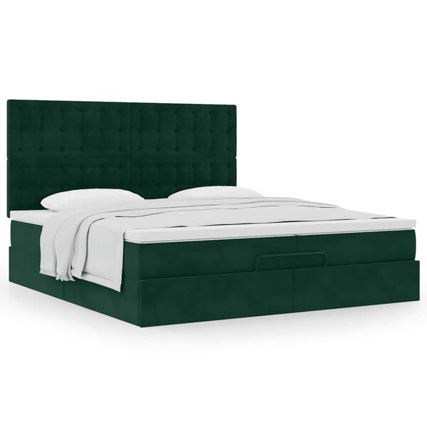vidaXL Ottoman bed met matrassen 200x200cm fluweel donkergroen