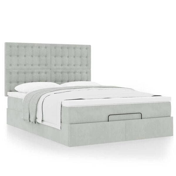 vidaXL Ottoman bed met matrassen 140x190cm fluweel lichtgrijs