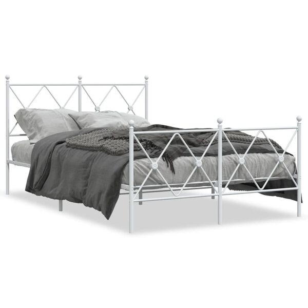 vidaXL Bedframe met hoofd- en voeteneinde metaal wit 120 x 190 cm