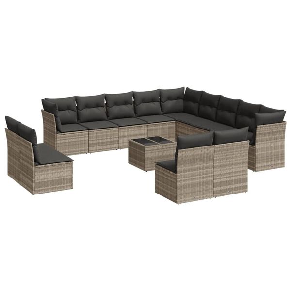vidaXL 14-delige Loungeset met kussens poly rattan lichtgrijs