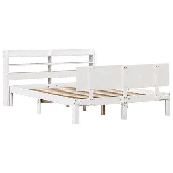 vidaXL Bedframe met hoofdbord massief grenenhout wit 135x190 cm