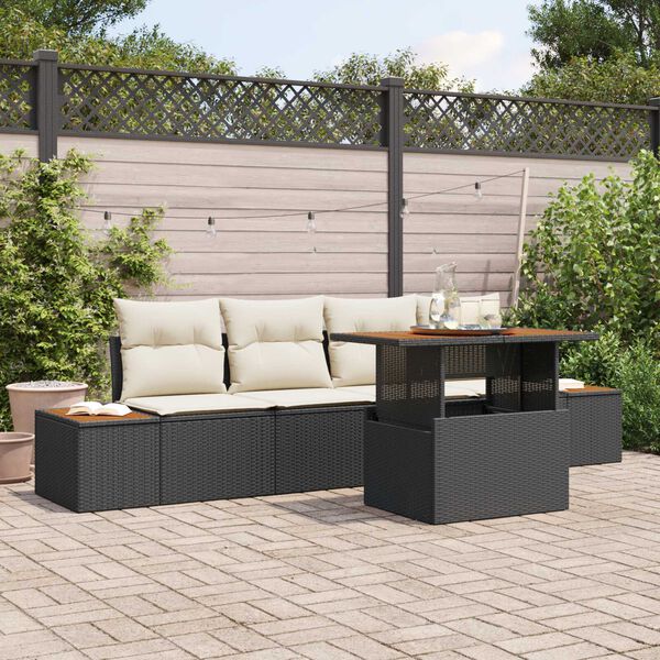 vidaXL Tuin Sofa Set met opslag 5 pcs Zwart Poly riet
