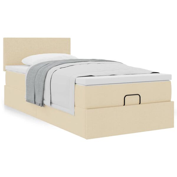 vidaXL Bed met matras 100x200 cm stof cr&egrave;mekleurig