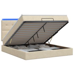 vidaXL Ottoman Bed met Matrassen en LED Cr&egrave;mekleurig 140 x 190 cm Stof