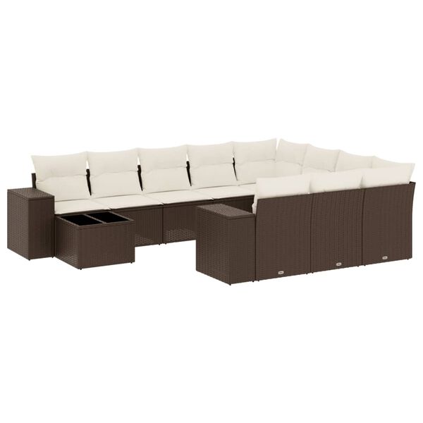 vidaXL 11-delige Loungeset met kussens poly rattan bruin