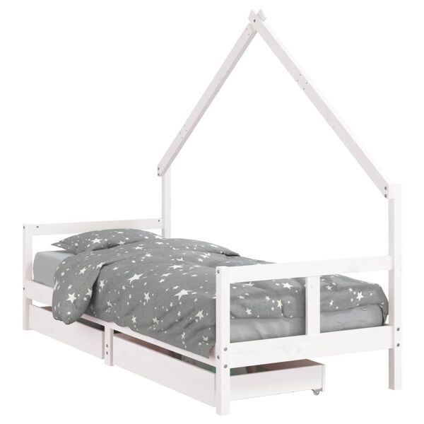 vidaXL Kinderbedframe met lades 80x200 cm massief grenenhout wit