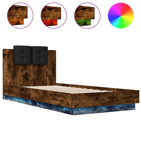 vidaXL Bedframe met hoofdbord en LED gerookt eikenkleur 100x200 cm